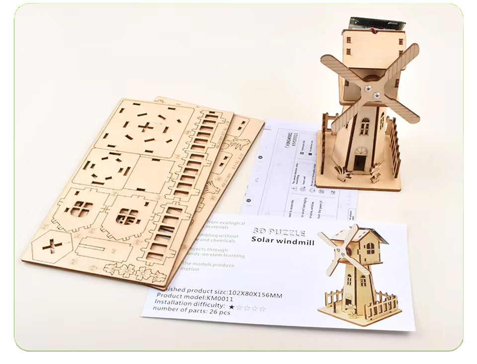 Mini Wooden Solar Power Windmill - DIY Build - Easy - 1/7 Difficulty