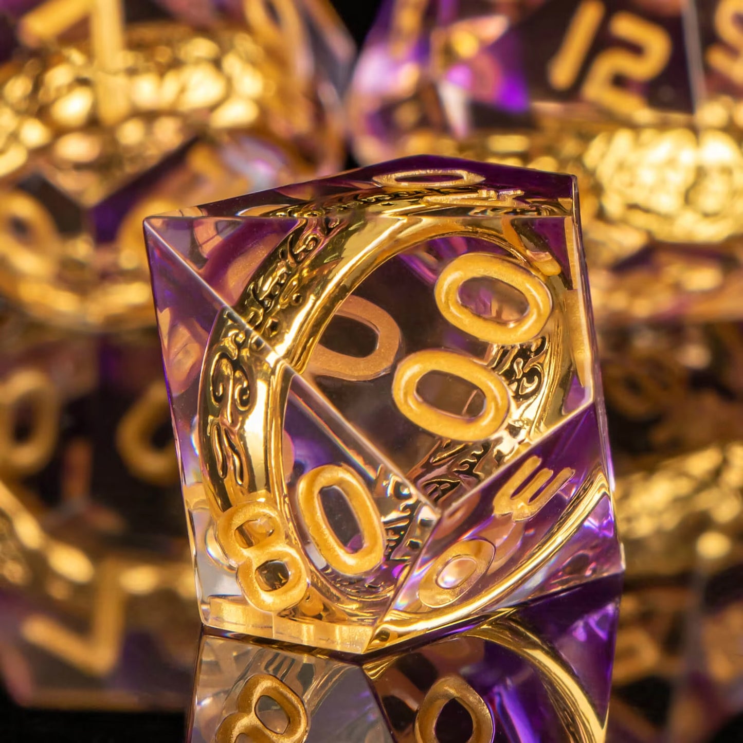 Premium Lord Of The Rings Style Resin Dice DND 7PCS Set - Purple / Clear