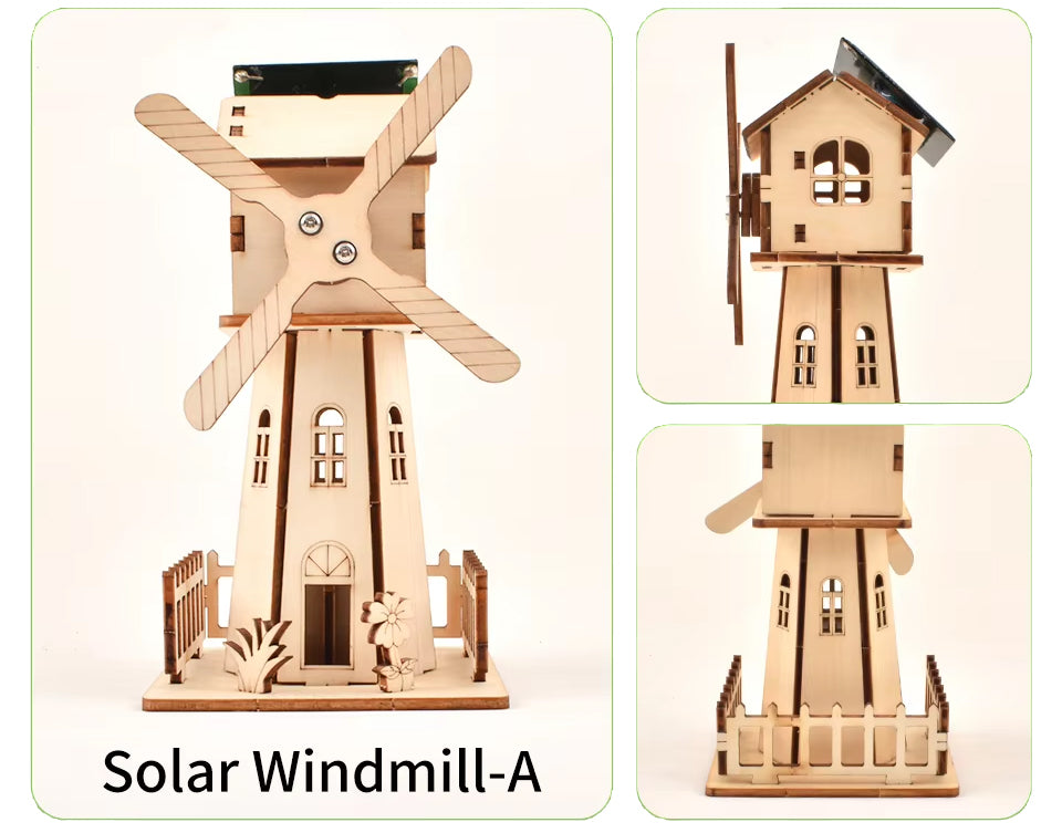 Mini Wooden Solar Power Windmill -  DIY Build - Easy - 1/7 Difficulty