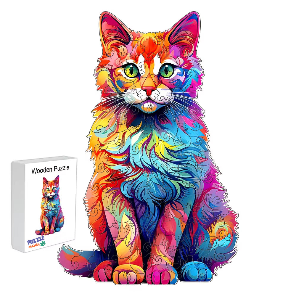 Colourful Cat High Resolution Wooden Jigsaw Puzzle - A3 - 200 Pieces - 4/7 Difficulty