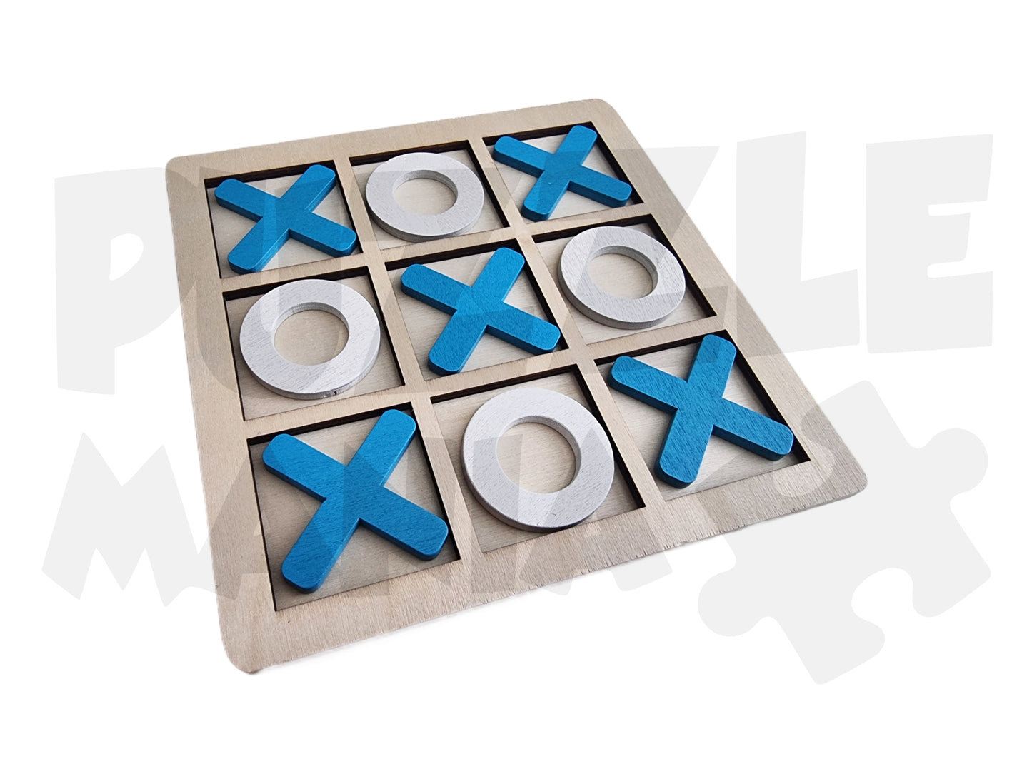 Portable Tic Tac Toe / Norts & Crosses Set - Wooden - Includes Felt Drawstring Storage Satchel