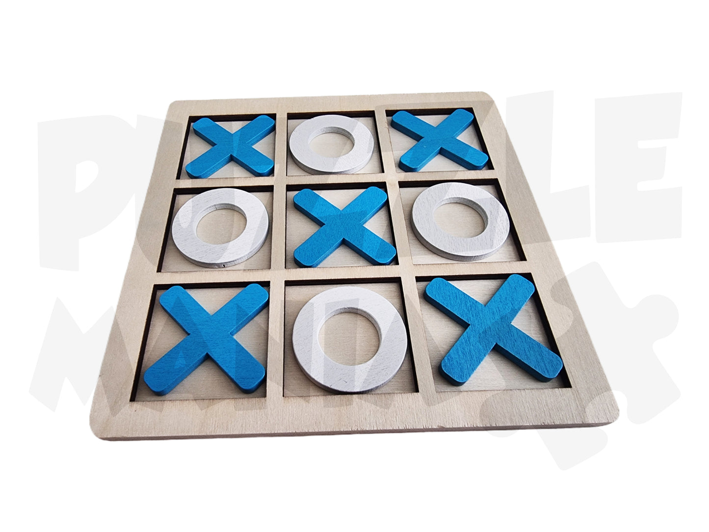 Portable Tic Tac Toe / Norts & Crosses Set - Wooden - Includes Felt Drawstring Storage Satchel