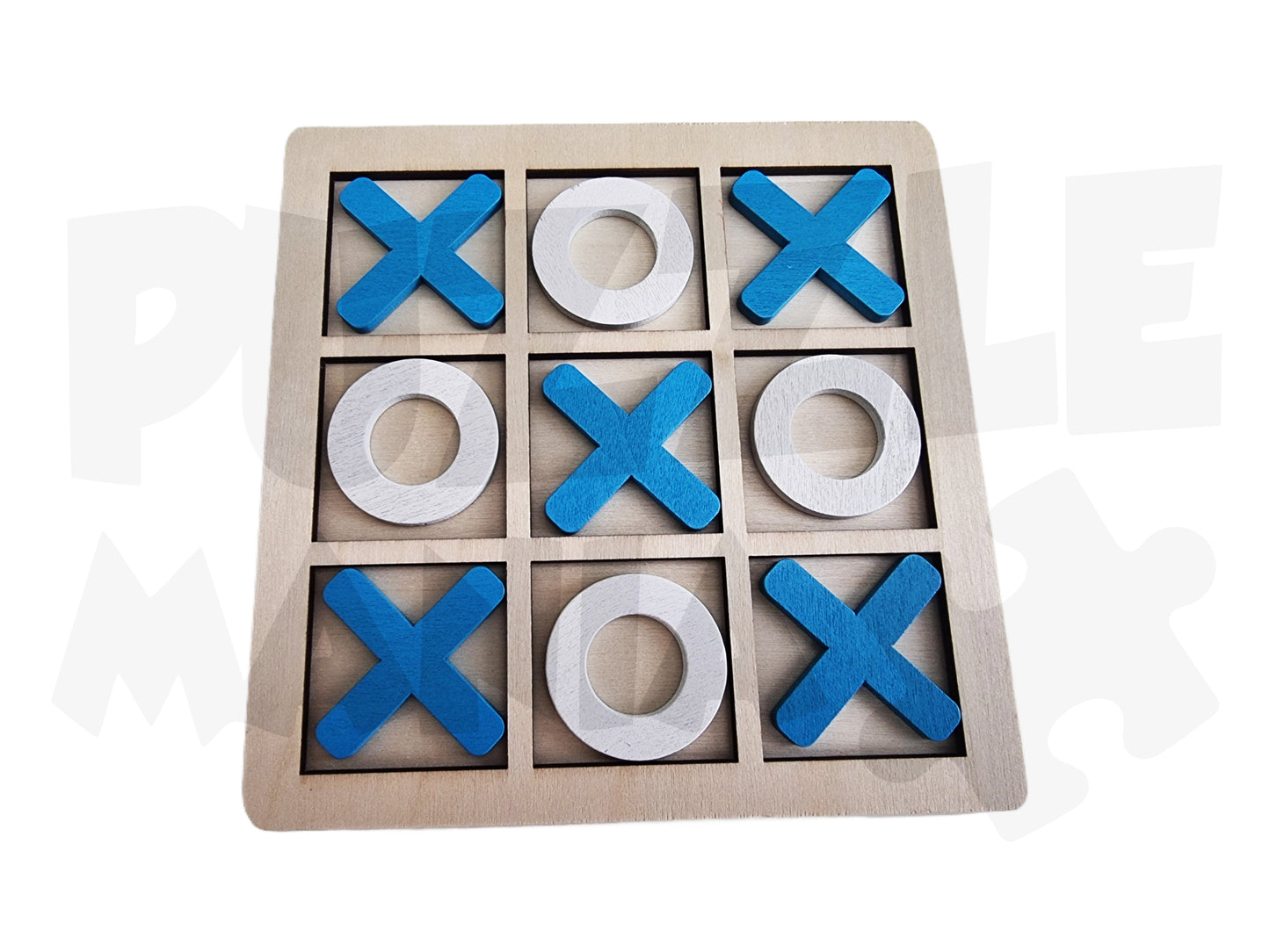 Portable Tic Tac Toe / Norts & Crosses Set - Wooden - Includes Felt Drawstring Storage Satchel