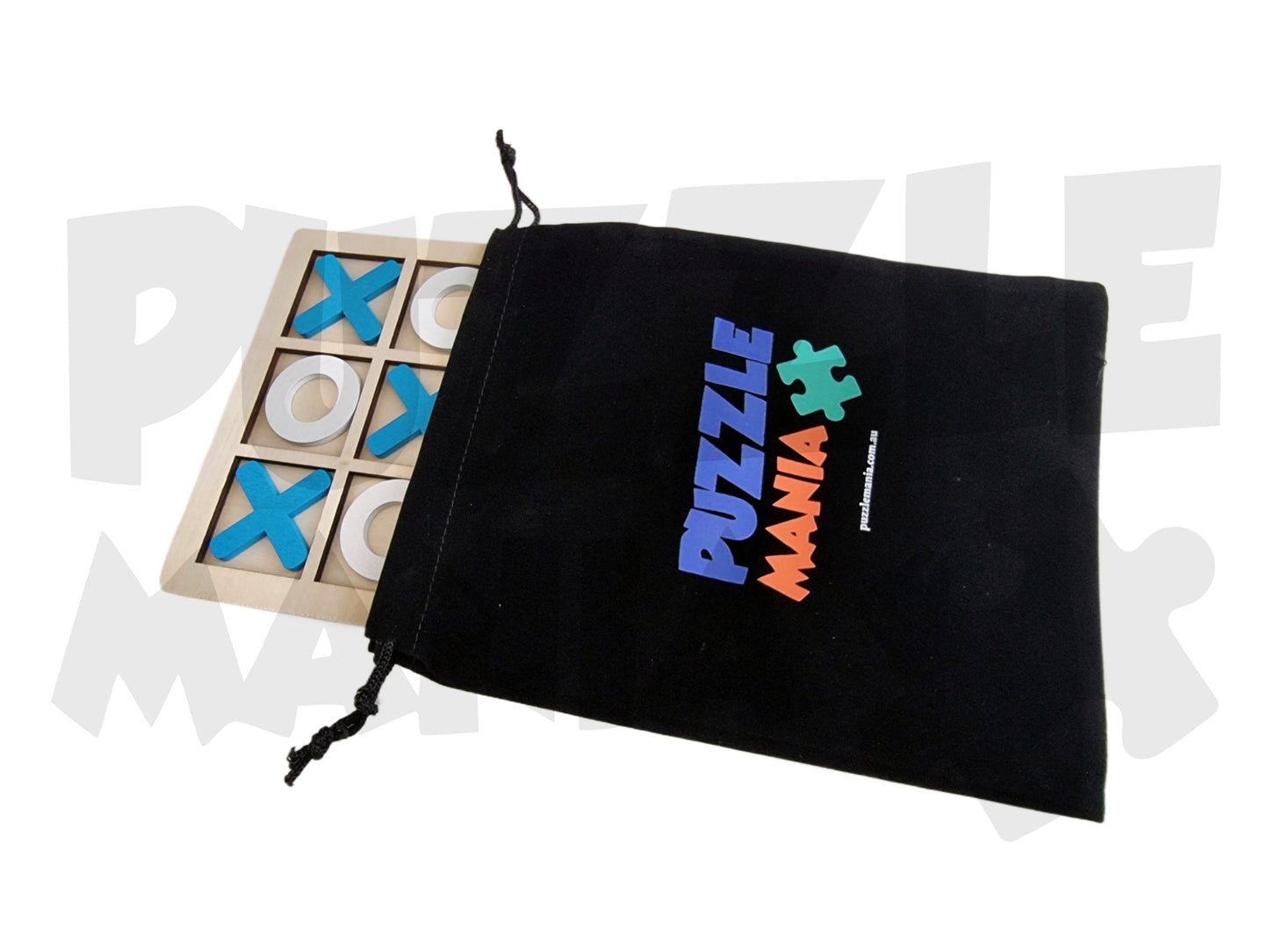 Portable Tic Tac Toe / Norts & Crosses Set - Wooden - Includes Felt Drawstring Storage Satchel