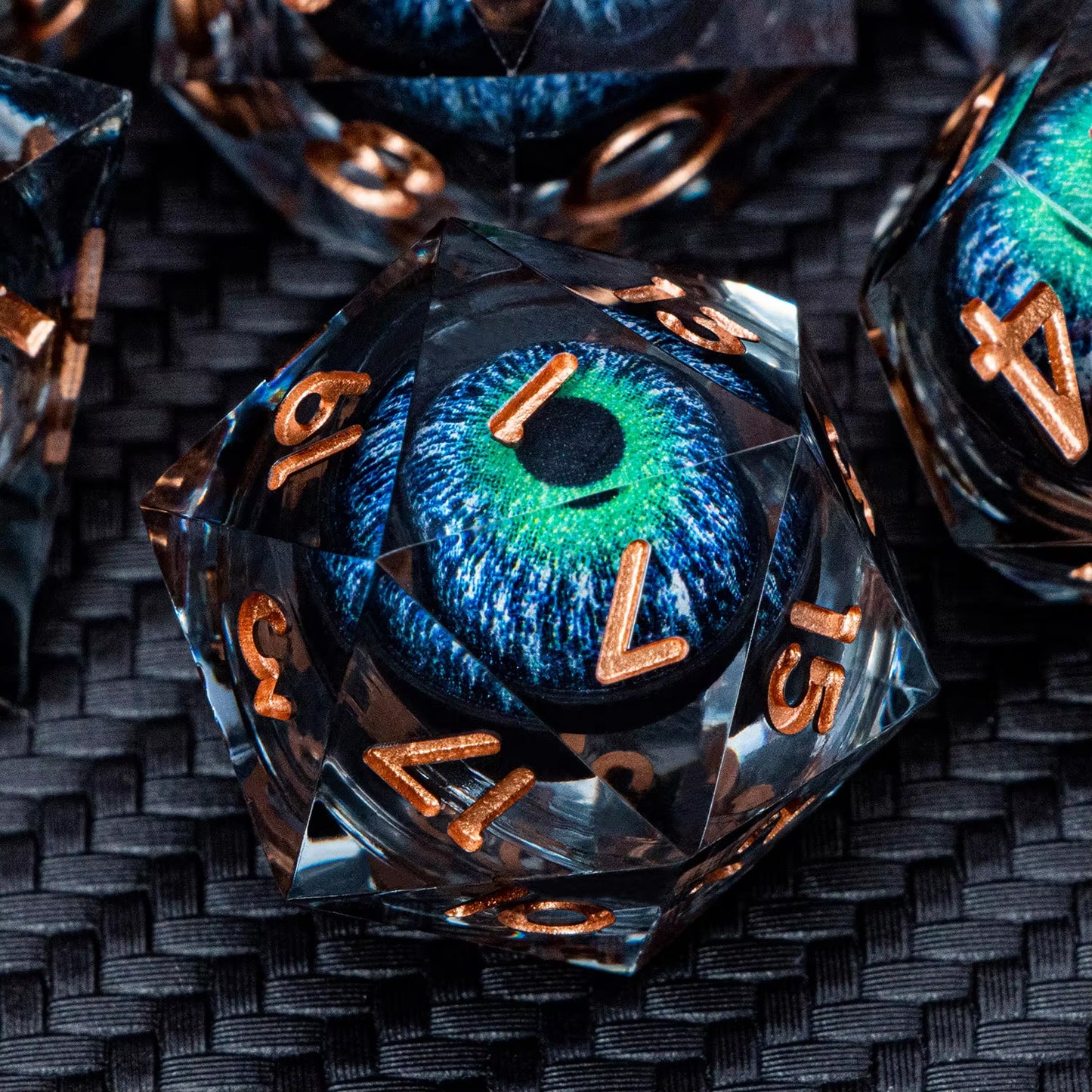 Premium Hand Made Dragon's Eye Liquid Core Resin Dice DND 7PCS Set - Purple / Blue - Eye Rolling