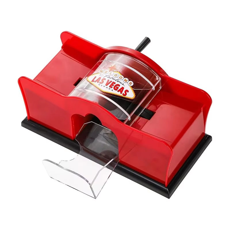 Manual 2 Deck Card Shuffling Machine with Hand Crank - Red