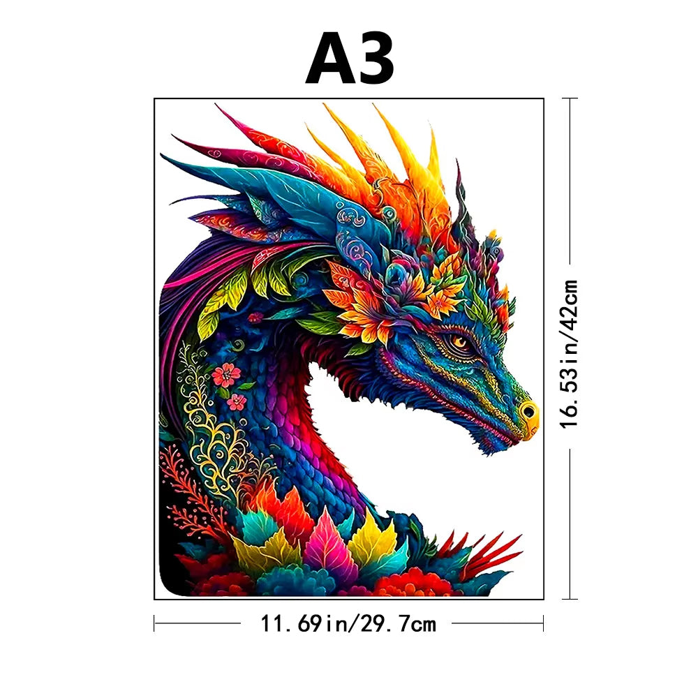 Colourful Dragon High Resolution Wooden Jigsaw Puzzle - A3 - 200 Pieces - 4/7 Difficulty