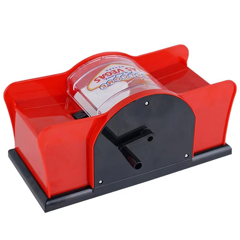 Manual 2 Deck Card Shuffling Machine with Hand Crank - Red