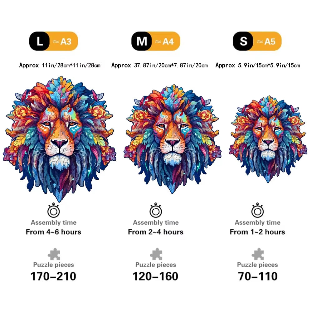 Colourful Lion High Resolution Wooden Jigsaw Puzzle - A3 - 200 Pieces - 4/7 Difficulty