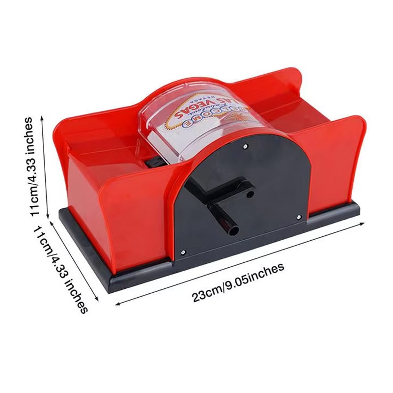 Manual 2 Deck Card Shuffling Machine with Hand Crank - Red