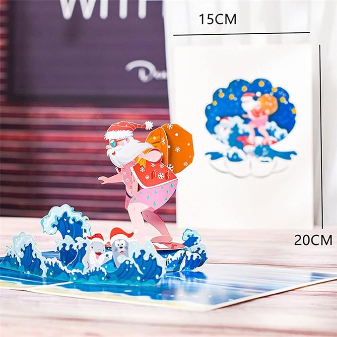 Premium Merry Christmas - Surfing Santa - 3D Pop Up Card