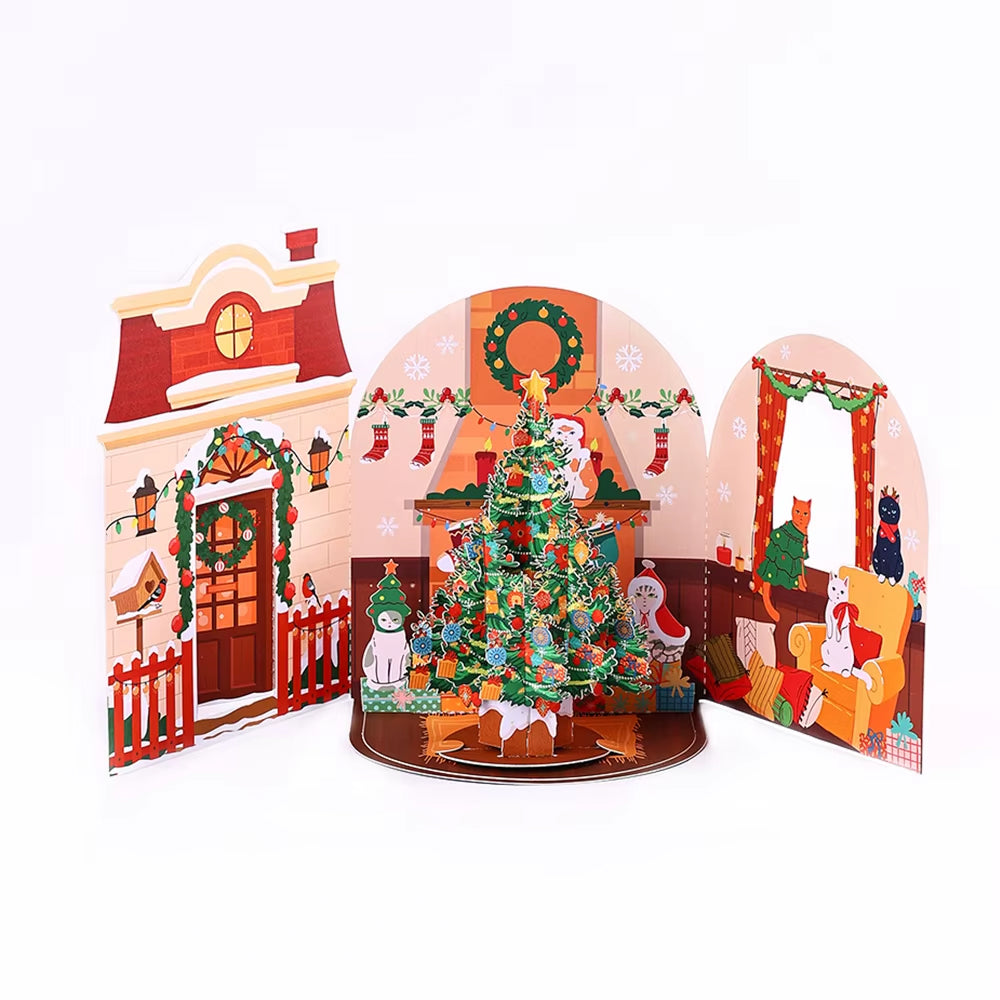 Merry Christmas With Cats - Pop Up Tree - 3D Card