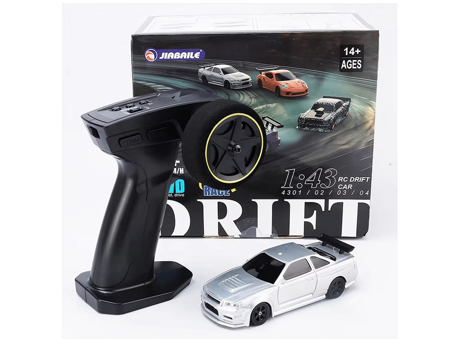 Mini 1/43 RC Drift Car - Silver GTR - High Speed - Cone Track Set included